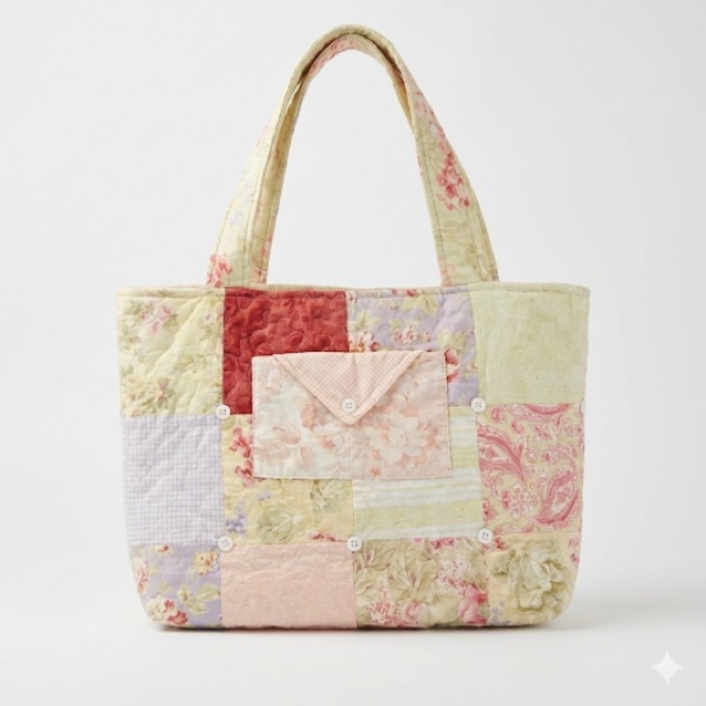 Handmade Quilted Patchwork Tote Cottagecore Floral Bag